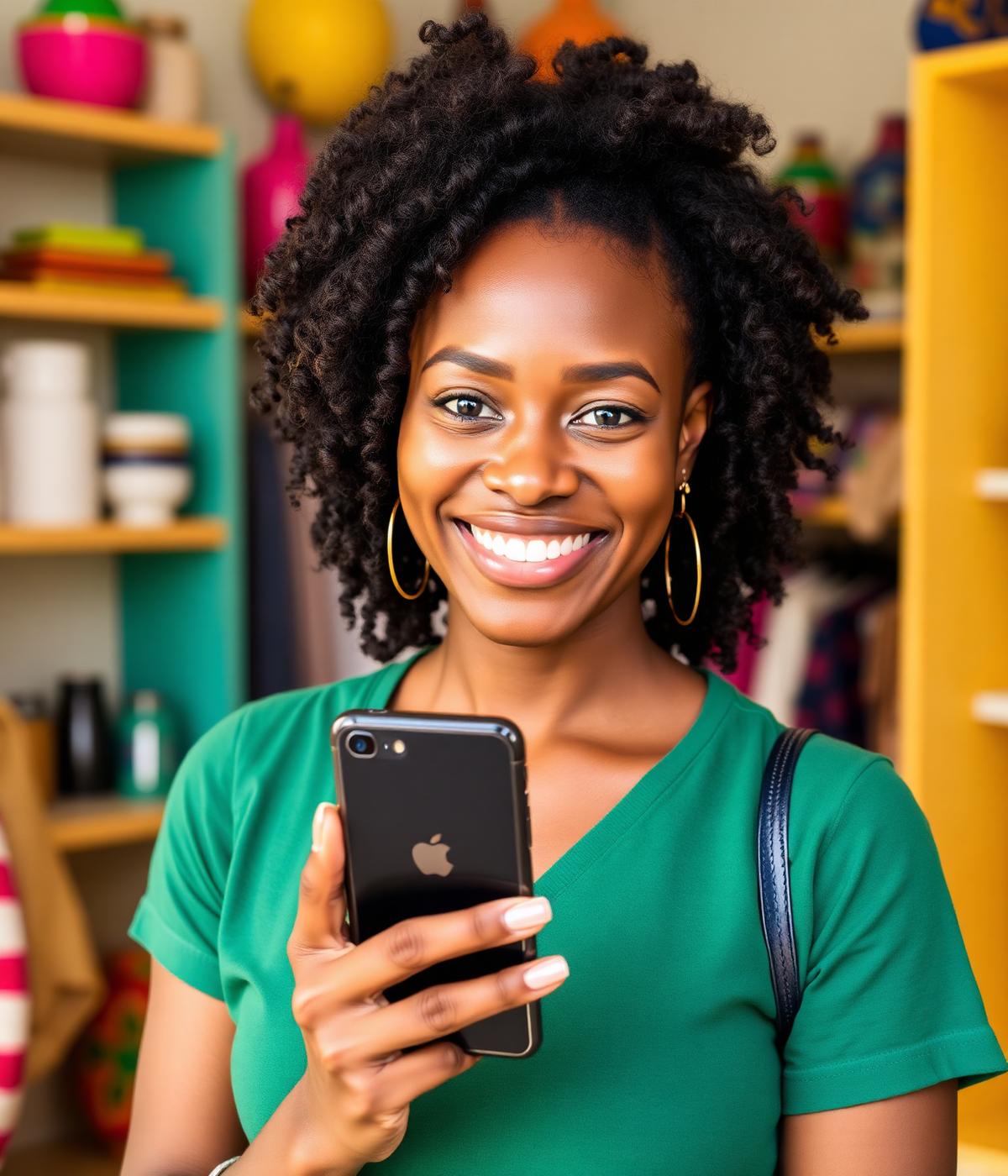 Vendeuse africaine avec smartphone